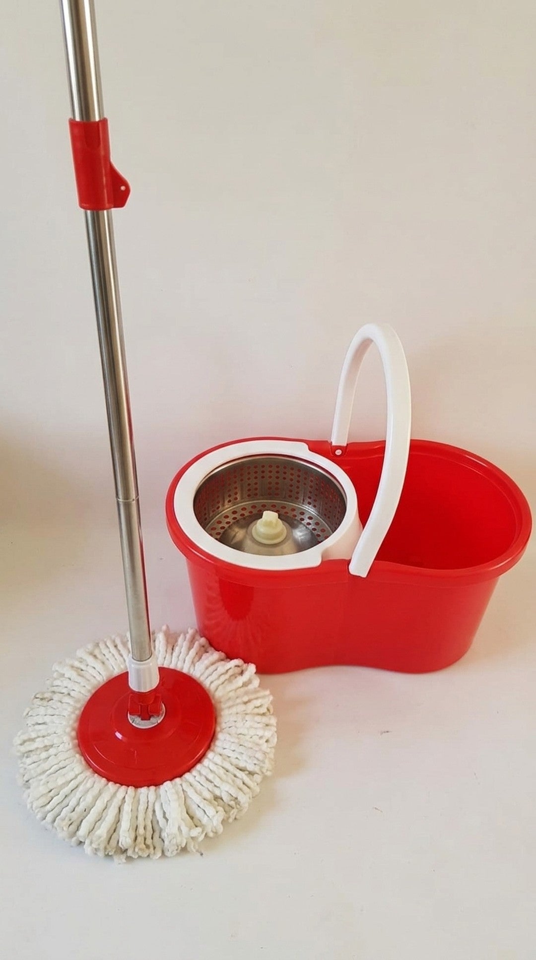 Balde mopa 360 rojo con centrífuga de acero inoxidable y mopa giratoria