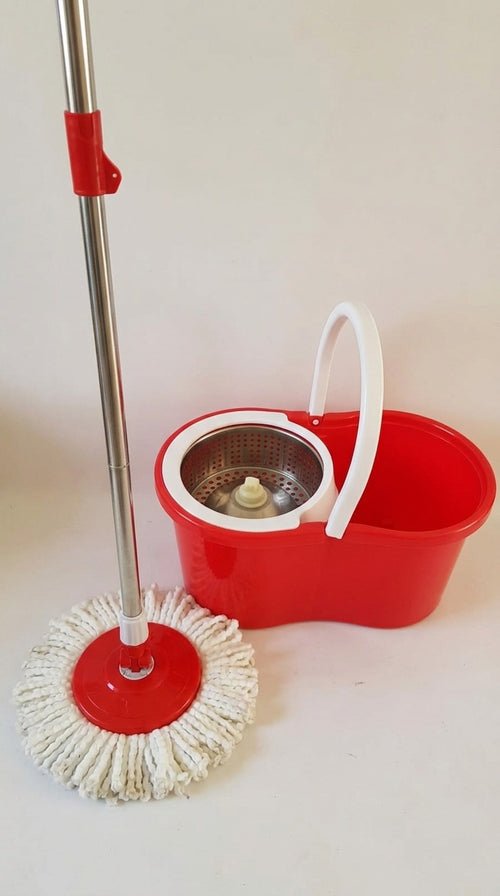 Balde mopa 360 rojo con centrífuga de acero inoxidable y mopa giratoria