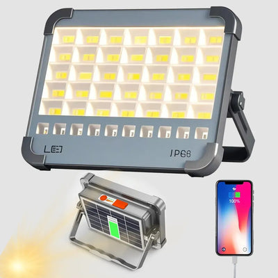 Foco LED Solar de Emergencia y Camping + Power Bank Recargable (IP66)