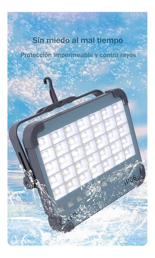 Foco LED Solar de Emergencia y Camping + Power Bank Recargable (IP66)