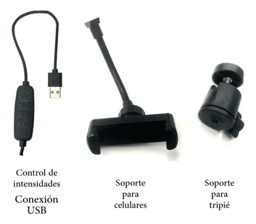 Aro de Luz LED 26 cm con Trípode Ajustable 2.1 M + Soporte para Celular